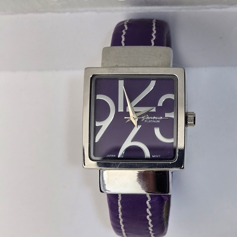 Geneva Platinum wristwatch, purple cuff style band
